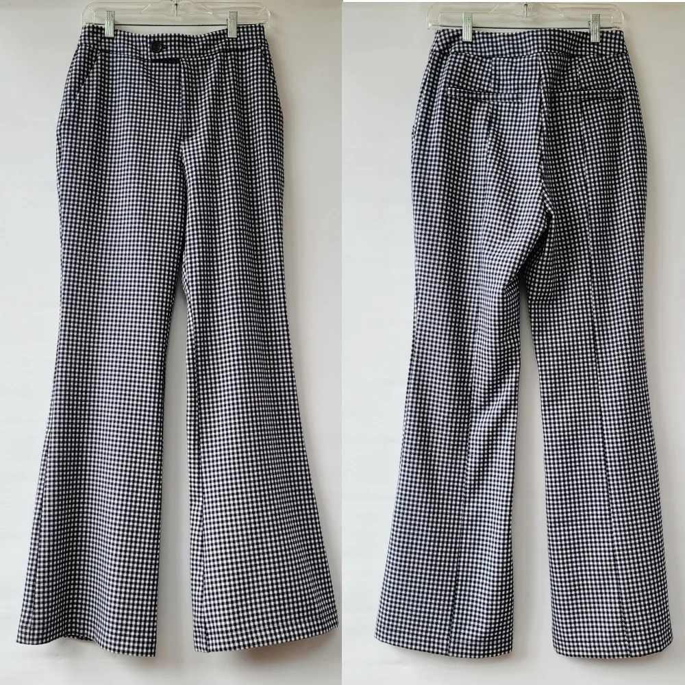 Avec Les Filles Black and White Checkered Flare Pants Size 6 High Waist Neutral - Picture 14 of 14